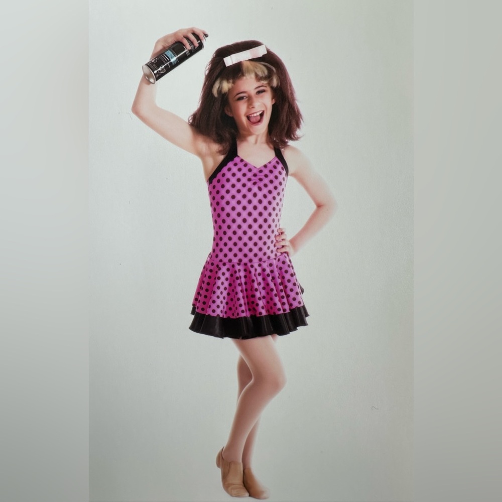 KELLE Size Medium Child Black & Pink Polka Dot Dance Dress with Headband